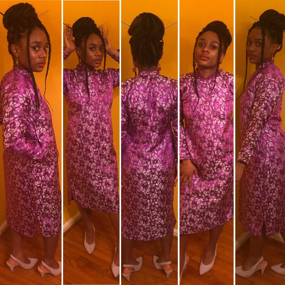 Purple & Silver Iridescent Asian Kimono Dress